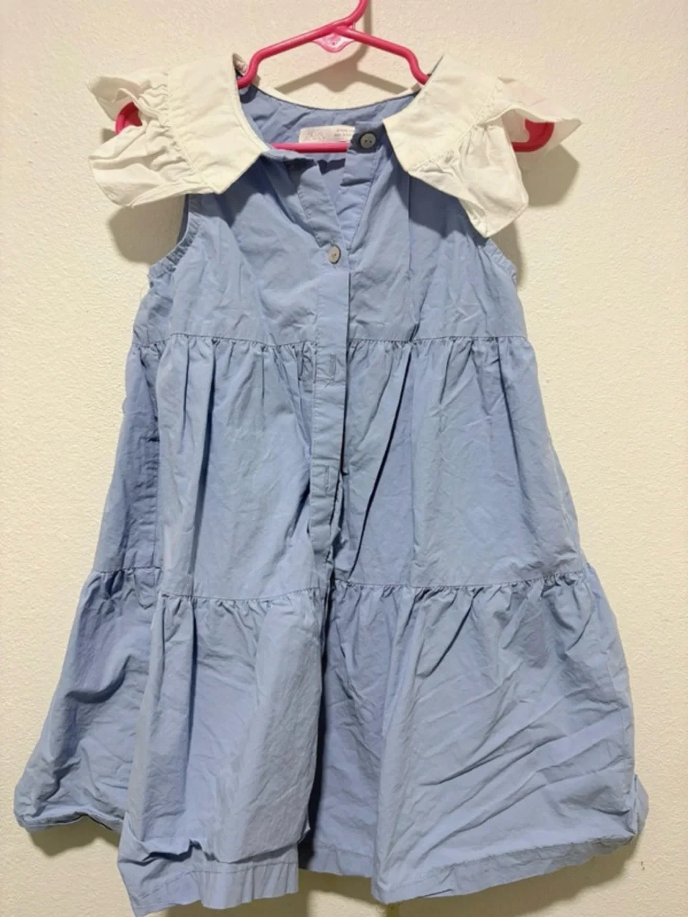 Zara Light Blue Tiered Dress with White Peter Pan Collar